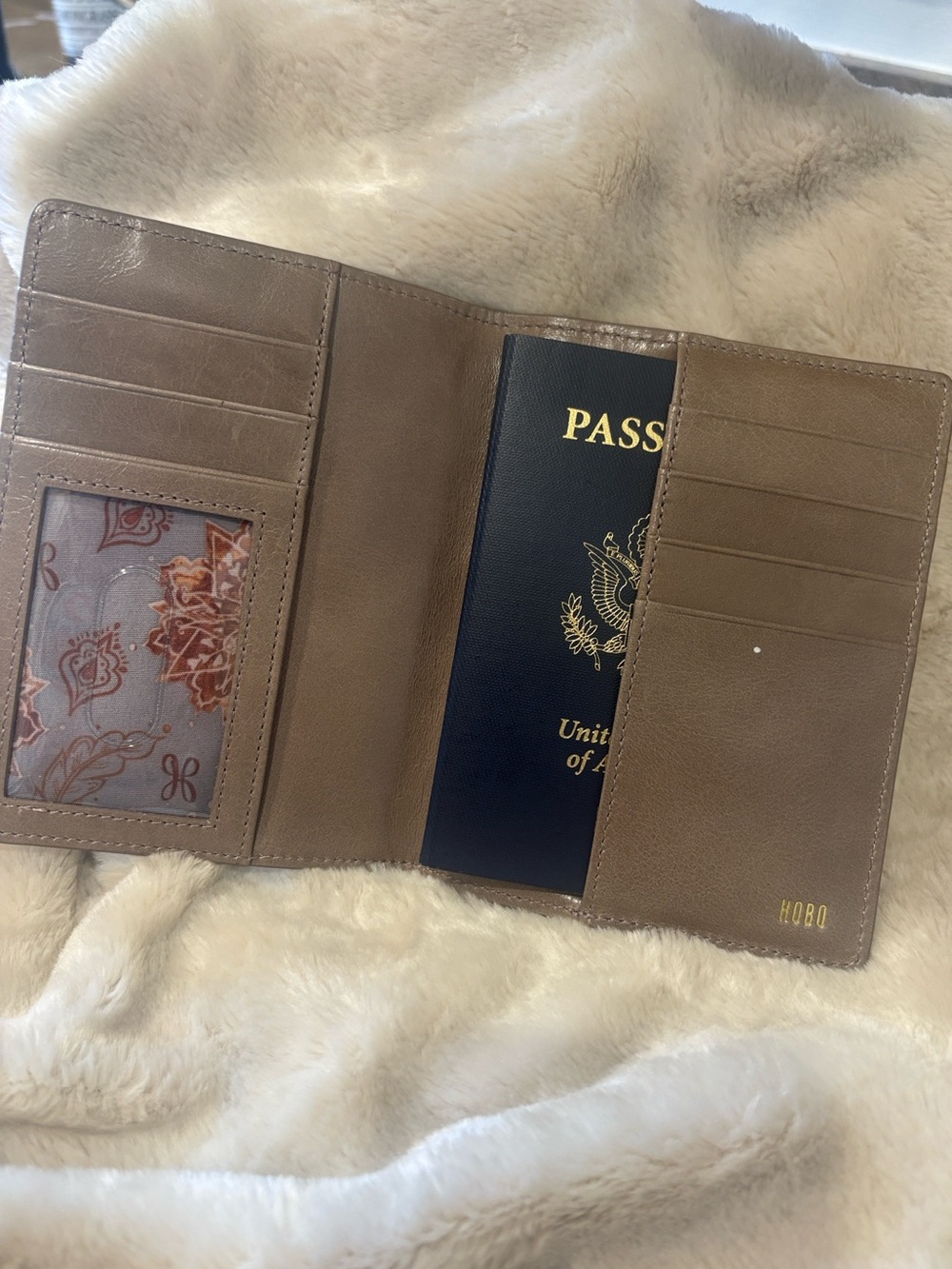 NWOT - HOBO gray/brown Leather Passport Holder with ID Window